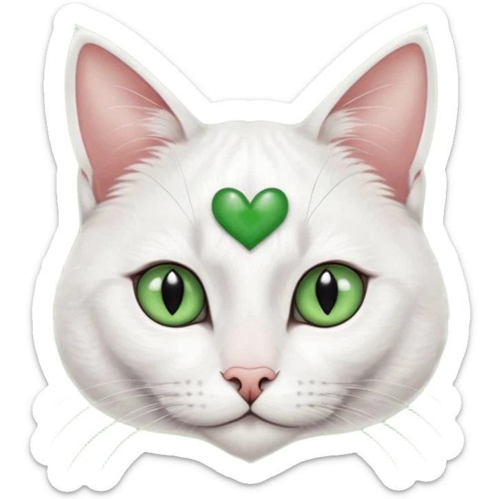 Haz una gata de ojos verdes la cara blanca con mancha negra en las orejas que agarra parte de la frente del lado der pero del iz va desde el ojo hasta la oreja la mancha, tiene la nariz negra en forma de corazón y todo lo que sobra de la cara, barbilla la nariz arriba y el lado de bigotes es blanca sticker