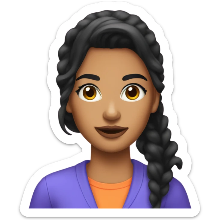 Tanned woman with long black hair dressed in Y2K preppy hair, makeup, and neon attire sticker