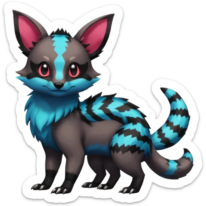 Rare exotic cute epic aesthetic colorful Salandit-Eevee-Civet-species-Fakemon-hybrid-creature, with markings, full body sticker