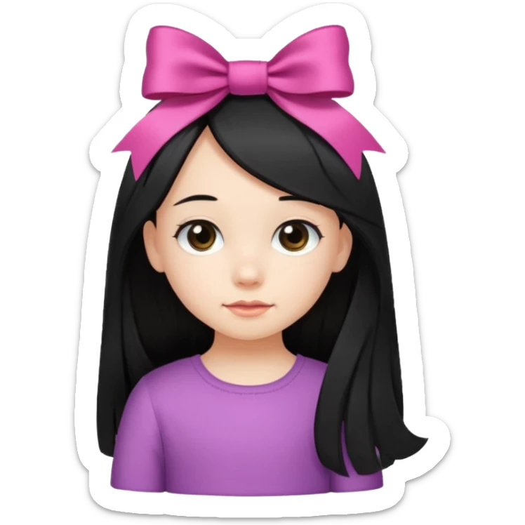 little girl with ribbon hairclip, long black hair sticker