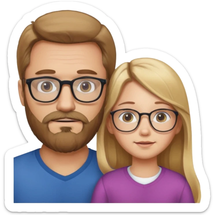je voudrai un emoji d'un papa chatain avec une barbe chatain et de sa fille aux cheveux longs et blonds avec des lunettes sticker