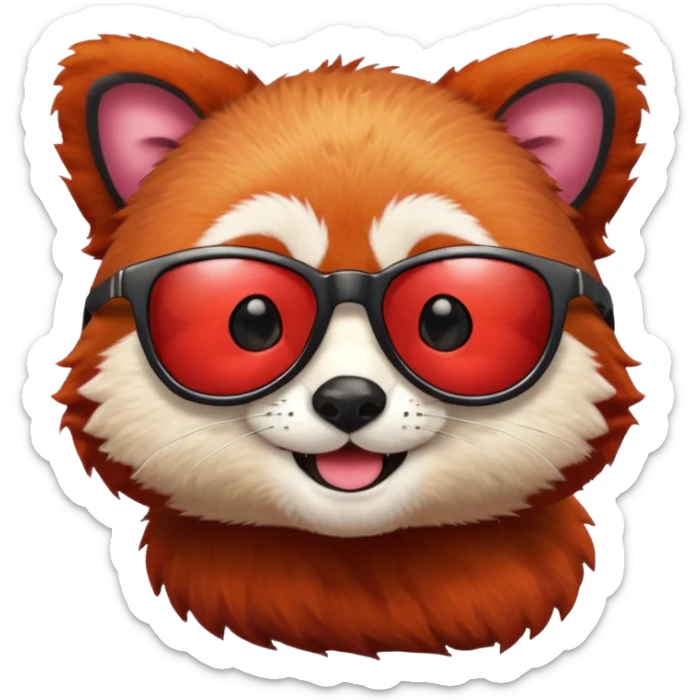 Make a logo of a red panda but instead of ginger fur, its fur is crimson red, and only the face, give the red panda shades and make it smile sticker