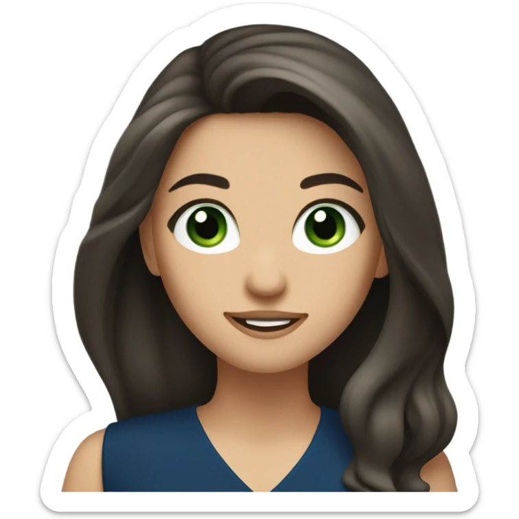 a brunette with long hair and green eyes in a dark blue dress winks sticker