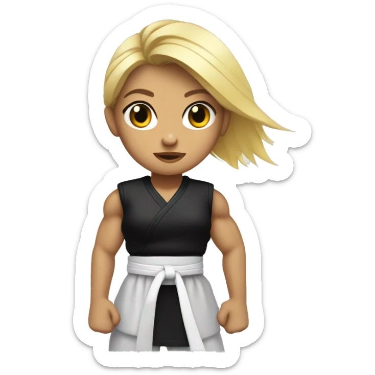 Strong muscle arm blonde girl in Black Martial Arts clothing sticker