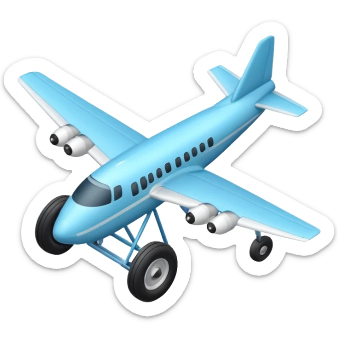 The aircraft's landing gear is one inflated, plump wheel with a strut, black in color, cartoon-style, isometric sticker