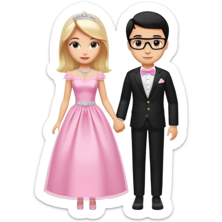 pretty light blonde girl barbie wedding to boy nerd with short black hair and tan skin sticker