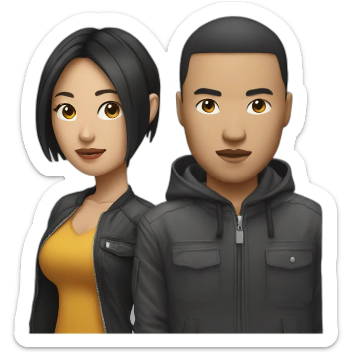 asian male rapper and a female songwriter on a big big biglawn sticker