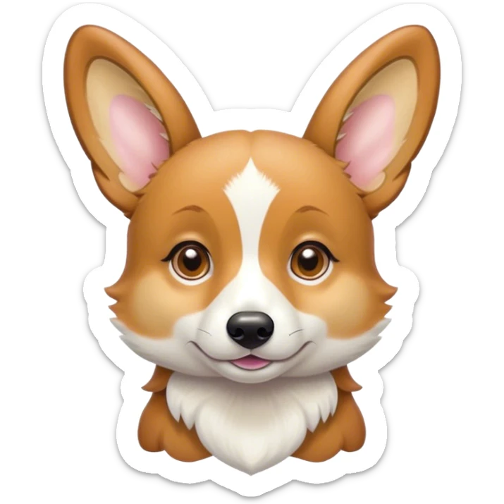 Cinematic Cute Fawn Corgi Portrait Emoji, Head tilted playfully and inquisitively, with a sleek fawn coat adorned with bright white patches and perky ears, round, sparkling brown eyes filled with curiosity, Simplified yet irresistibly adorable features, highly detailed, glowing with a warm, friendly glow, high shine, affectionate and lively, stylized with a touch of whimsy, bright and endearing, soft glowing outline, capturing the essence of a mischievous yet loving pup, so playful it feels like it could bound out of the screen and into your arms! sticker