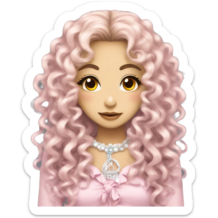 hime gyaru girl, curls, long eyelashes,  sticker