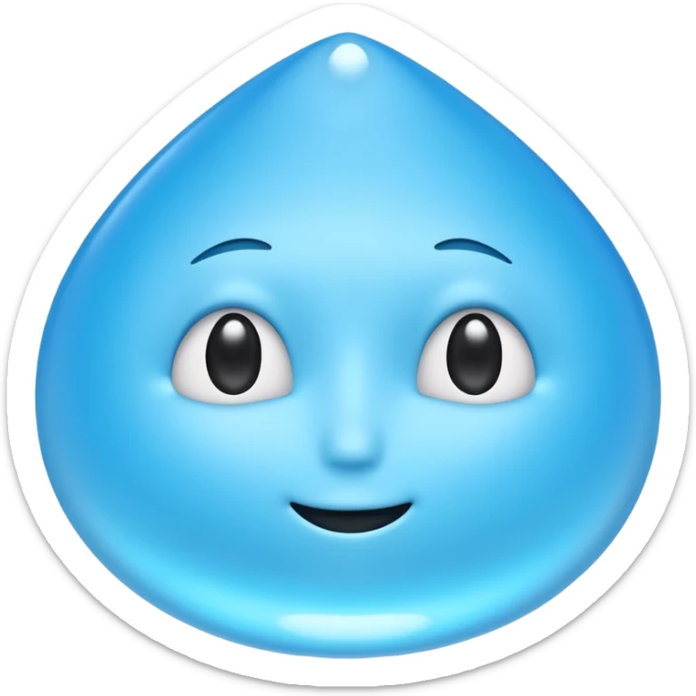 A single water droplet emoji, iPhone emoji style, glossy and smooth, cartoonish, vibrant sky blue color, no face, high detail, simple and cute design, isolated on white background, centered composition


 sticker