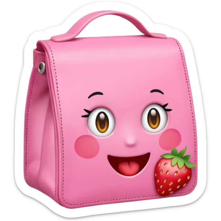 lunch bag with a strawberry sticker, emoji style, simple and cute sticker