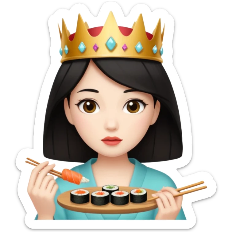 czarnowłosa ksieżniczka je sushi sticker