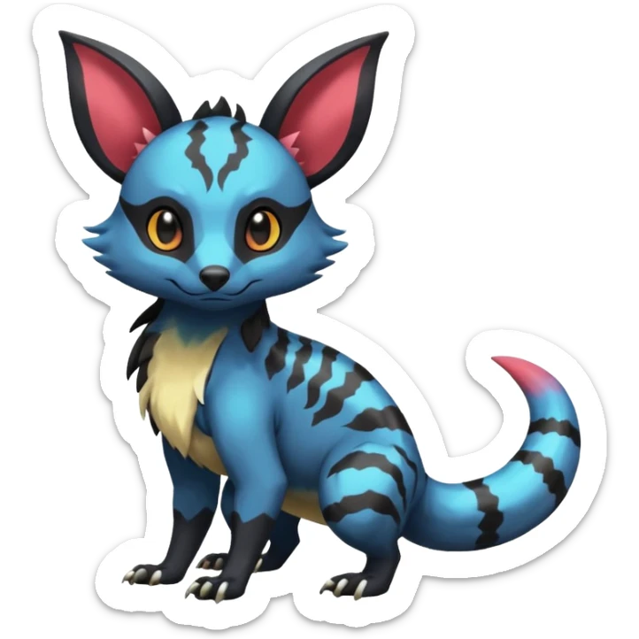 Rare exotic cute epic aesthetic colorful Salandit-Eevee-Civet-species-Fakemon-hybrid-creature, with markings, full body sticker