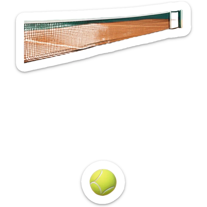 A tennis court at the Roland Garros tournament, with the iconic clay surface and a tennis ball bouncing near the net. The scene evokes the energy and excitement of the grand event, with vibrant crowds in the stands and a competitive atmosphere. sticker