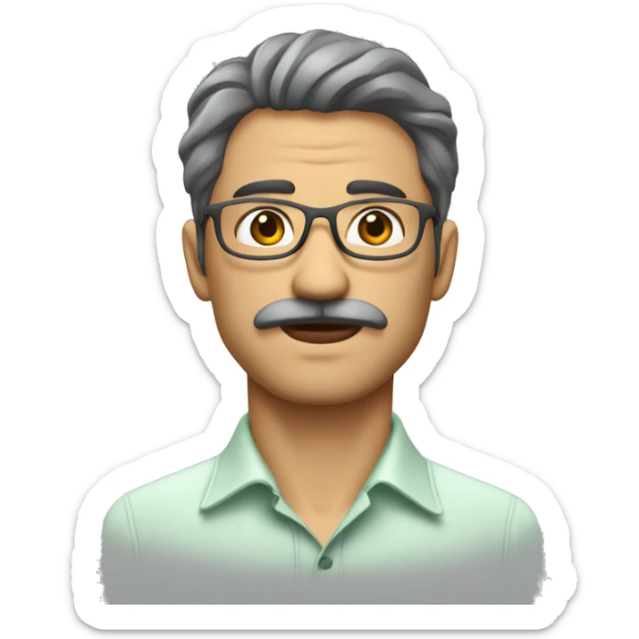 hombre sin bigote con cabello corto, cabello color gris, camisa blanca de vestir y lentes verdes de aumento  sticker