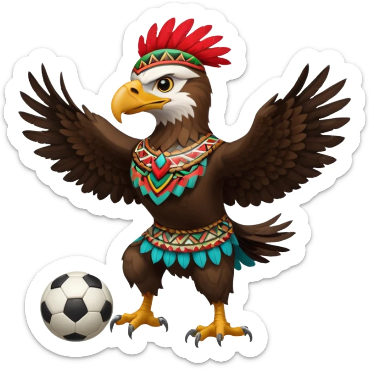 aguila mexicana con vestimenta azteca que juega futbol sticker