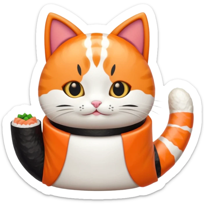 cat wearing a piece of nigiri sushi costume sticker