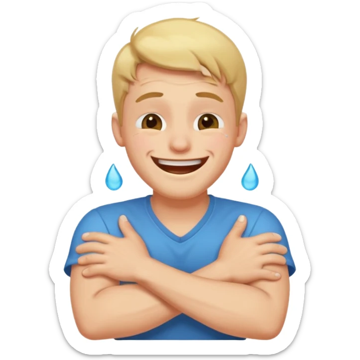 a guy with his arms crossed against him laughing with tears coming out of his eyes sticker