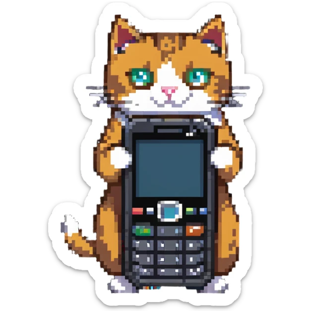 cat with nokia n73 phone sticker