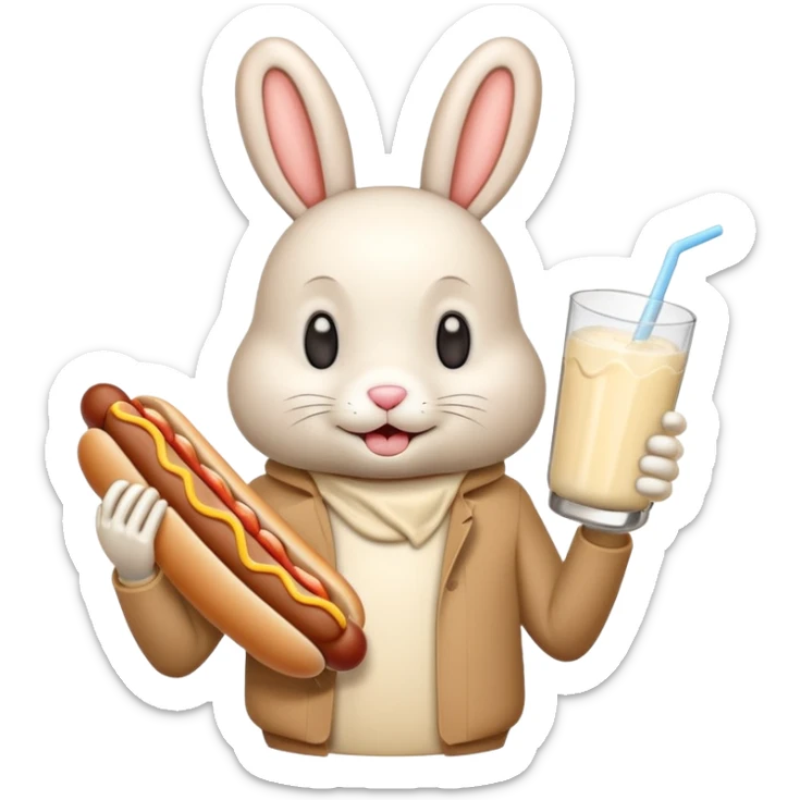 humanoid bunny reacting to a hot dog covered in mayonnaise and milk sticker