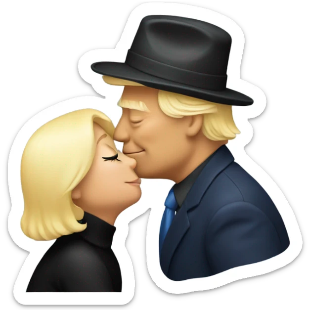 Photo realistic, Donald Trump, kissing and embracing black cat, sticker