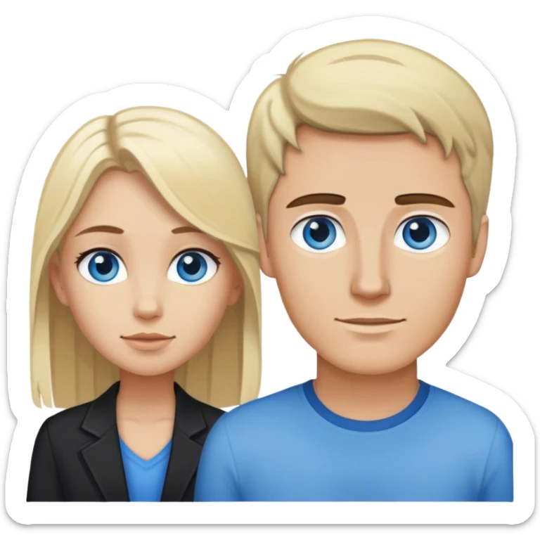 Tall Dark Brown hair blue eyed white guy standing next to a blonde haired blue eyed girl sticker