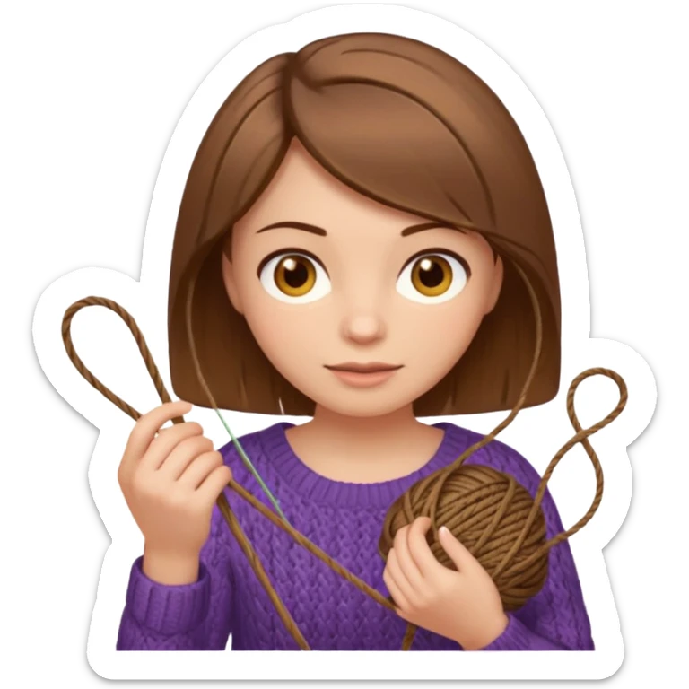  Woman with brown bobbed  hair and highlights light brown eyes no glasses tangked yarn  Knitting emoji sticker