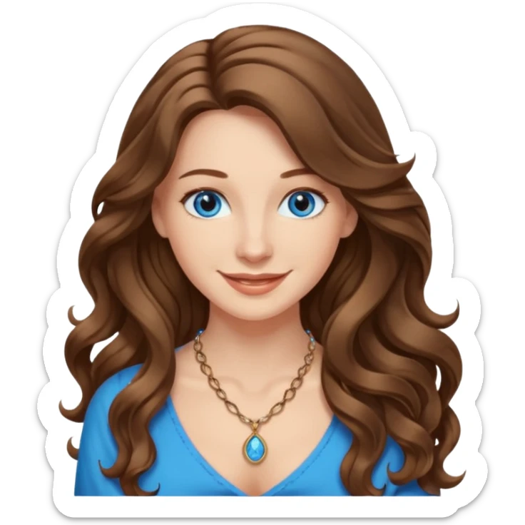 Extra Long wavy hair, brown hair, blue eyes Caucasian not young sexy, necklace sticker