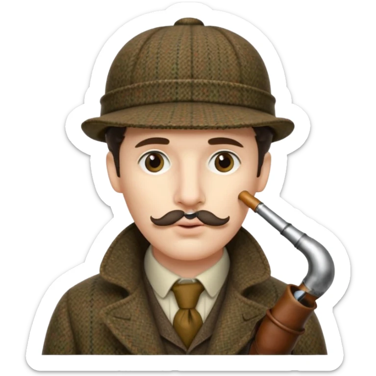A side view of Sherlock Holmes wearing a deerstalker hat with a curved meershaum pipe held to his lips sticker