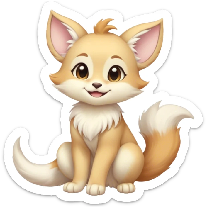 Kawaii bright fantasy ethereal anthro fursona animal with a tufted tail and round ears sticker