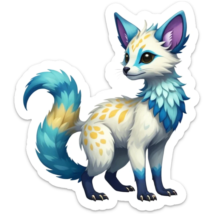 Epic Feral Rare Fantasy shiny cool fluffy Vernid-Trico-species-hybrid-animal by LiLaiRa, random markings, tufted tail, tufted ears, full body sticker