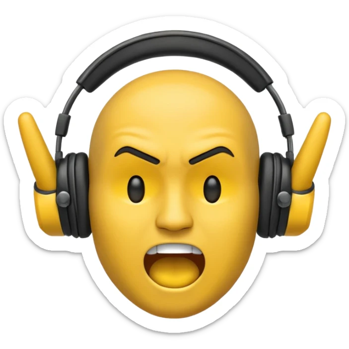 Typicalt emoji icon listening to music headbanging holding a hand up showing the rock symbol sticker