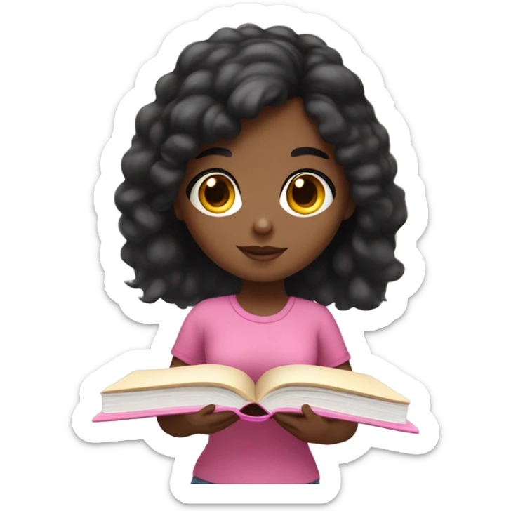 black hair girl with light skin studying with pink books  sticker