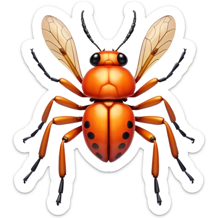 3D iPhone style emoji of a cute bug, colorful and detailed, six legs, shiny exoskeleton, isolated on white background, soft shadows, high detail, playful and cute. sticker