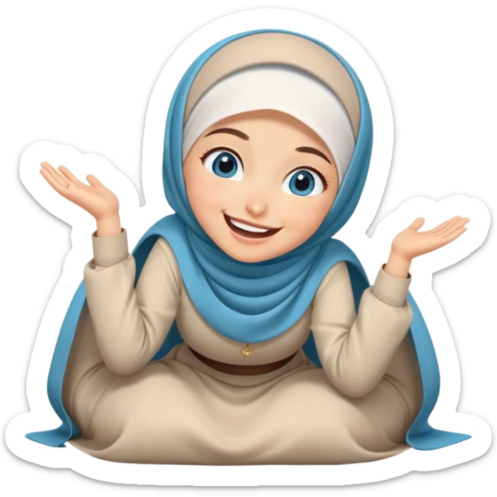 Turkish beautiful finish Konya girl blue eyes with hijab and islamic dress she’s Rolling on the Floor Laughing  sticker