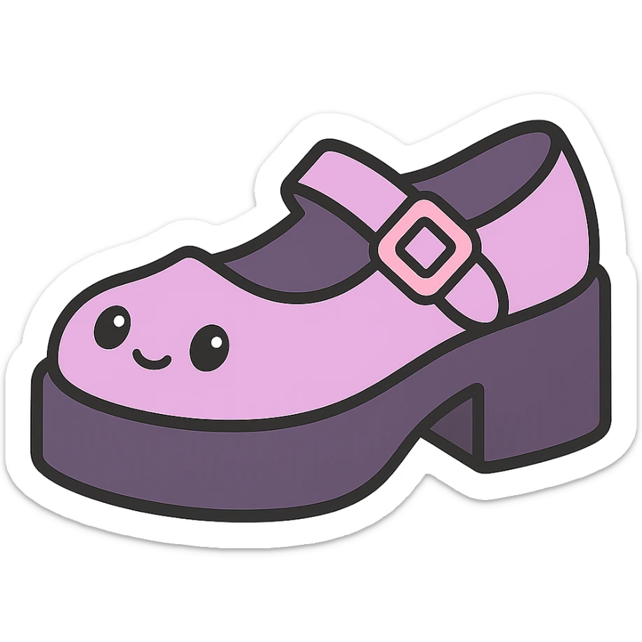 Make the shoes pastel purple with black and pink accents, kawaii style, no socks, no hearts, transparent background sticker