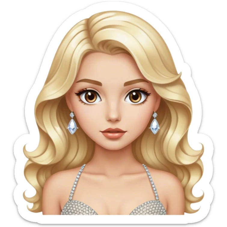Luxury blonde model, brown eyes, sleek wavy hair, diamanté rhinestone covered gown sticker