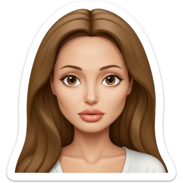 Angelina jolie , fashion model Beautiful woman model adult   large breasts  with close set eyes tan skin, full lips  long hair model white  top   sticker