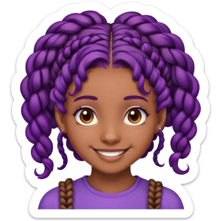 Con gái, 15 tuổi, cười mỉm, da nâu, tóc tím tết tóc cuốn lọn trên đầu sticker