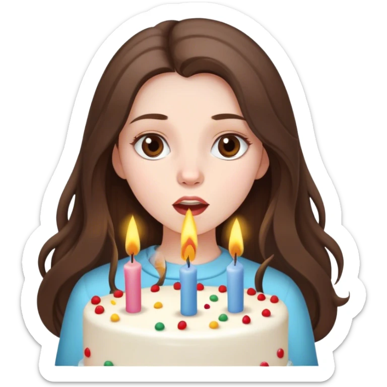  beautiful pale brunette girl with long hair blow out the candles on her birthday cake sticker