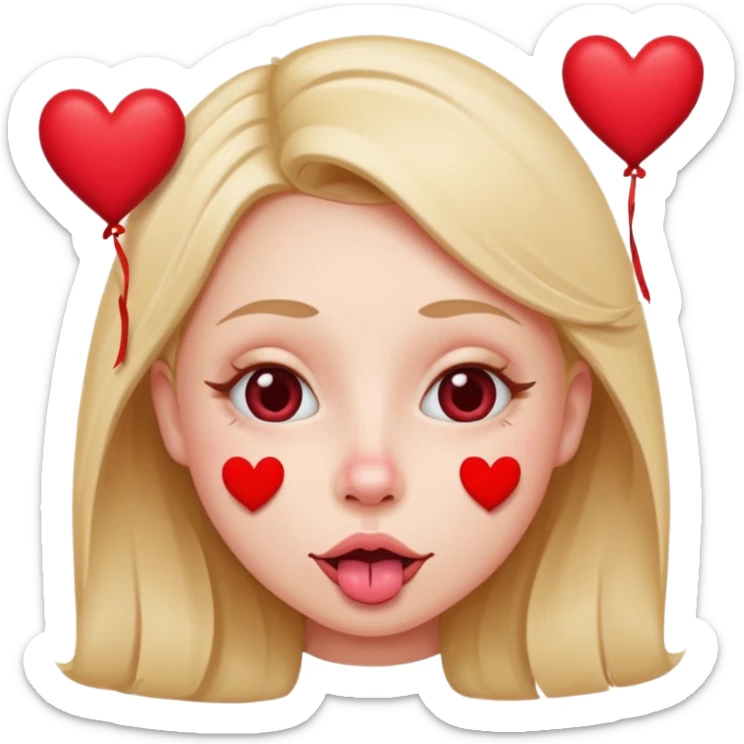 A cross eyed unisex with their tongue out far with Valentine’s Day decor/hearts around eyes facing different directions sticker