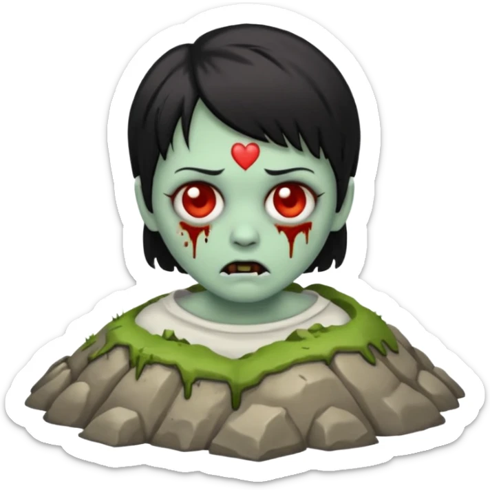 zombie emoji with short black hair and i ❤️ haunted mound t-shirt sticker