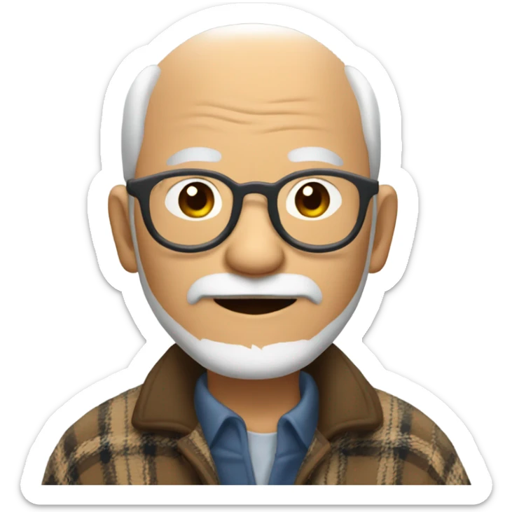 a lovely asian old man, wearing round glasses and a beard, dressed in cozy flannel coat sticker