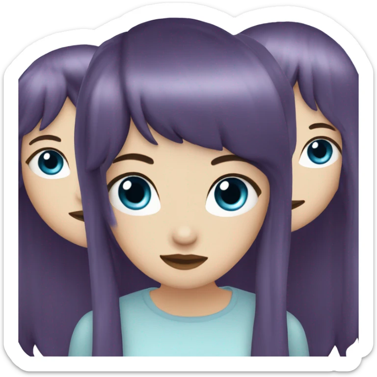 white girl who has dark long purple hair with bangs and blue eyes and is wearing black  sticker