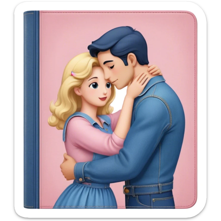 an old vintage romance book with an old cover in light pink and denim blue sticker