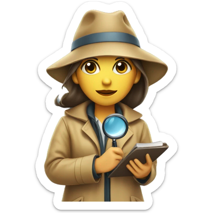 girl in a detective costume, in a raincoat, with a hat and a magnifying glass in her hands sticker