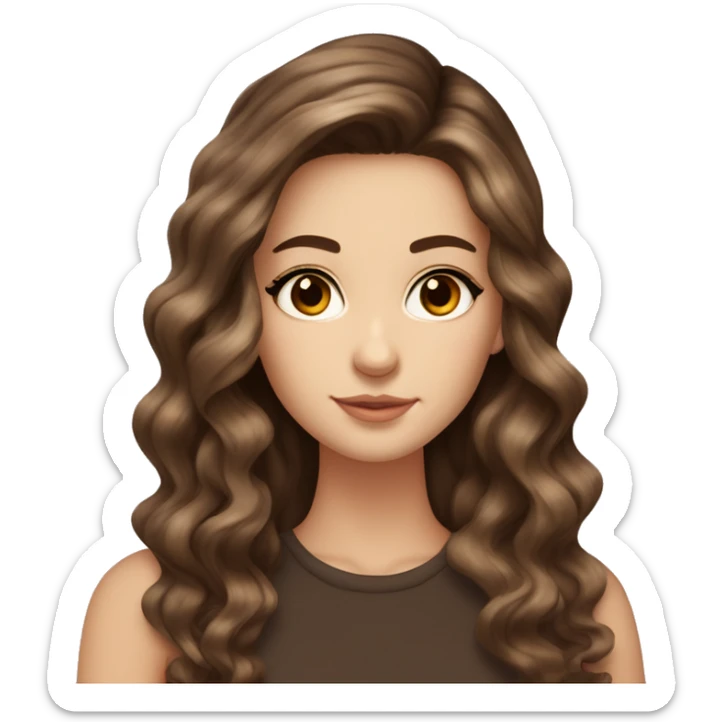 White girl brown eyes with very long voluminous brown hair with brown highlights balayage  sticker