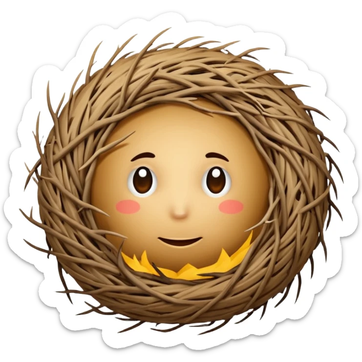 tumbleweed emoji rolling in the center of the frame. The tumbleweed has a round but irregular messy shape, made of thick branches sticker
