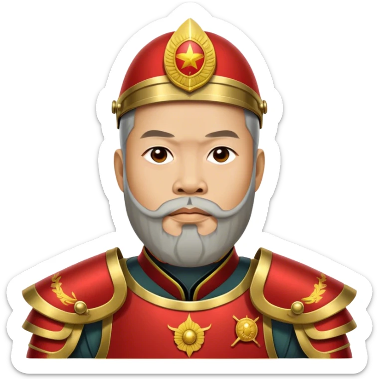 ​Cinematic Realistic Portrait of Trần Hưng Đạo, depicted as a revered Vietnamese general with his characteristic traditional Vietnamese beard and historic armor, his determined gaze illuminated by dramatic historical lighting that evokes his legendary martial spirit and leadership, sticker
