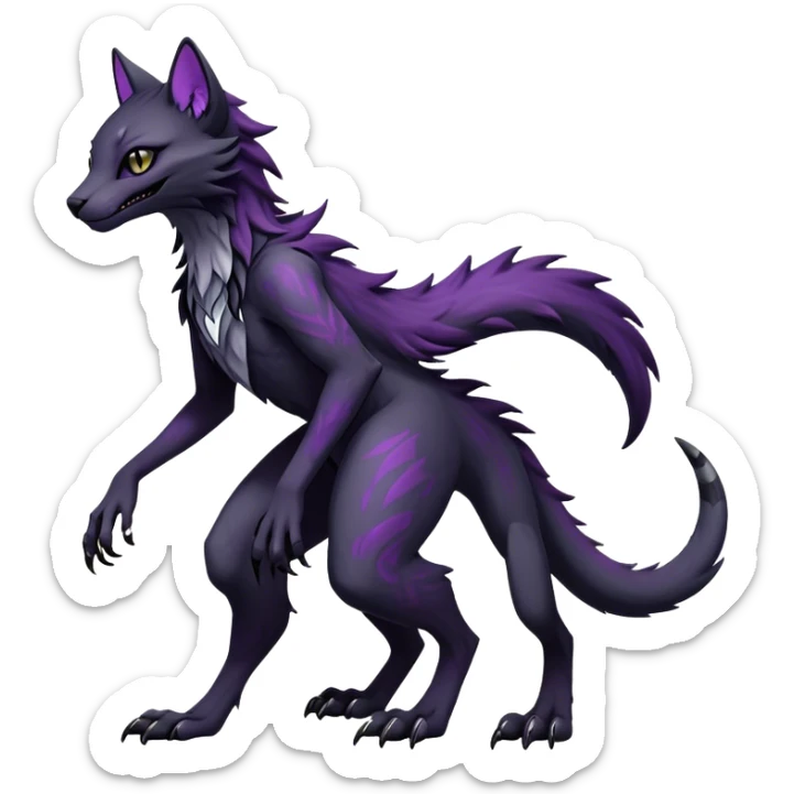 Kawaii dark black purplish blackish edgy fantasy ethereal feline-vernid-sergal-monster-fursona animal creature full body with intricate markings  sticker
